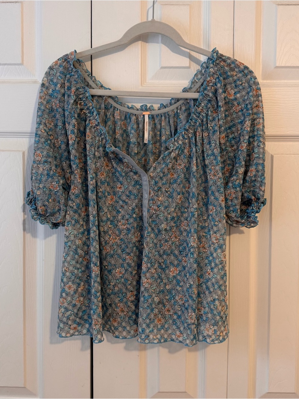 Free People Blue Floral Peasant Blouse